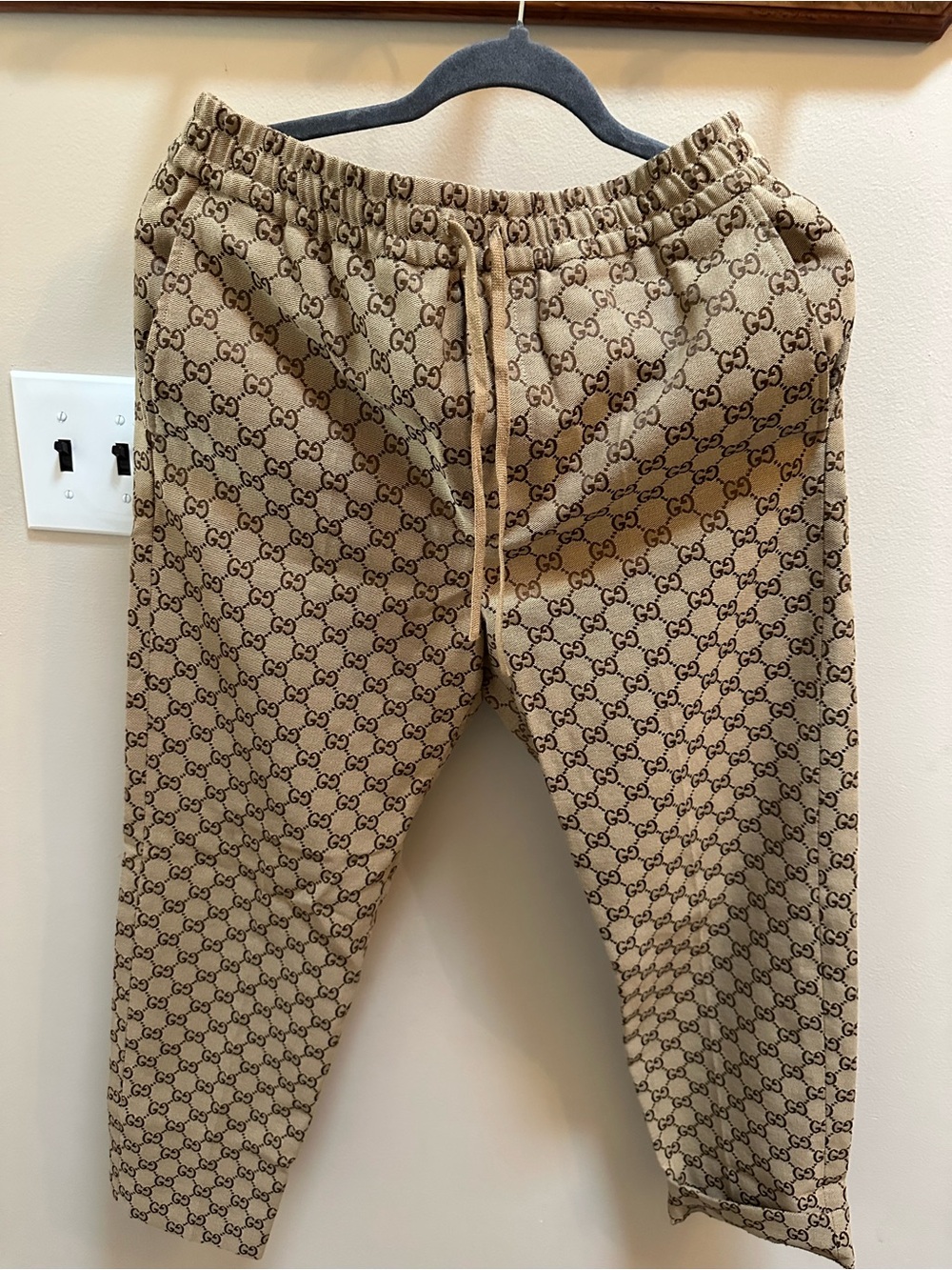 Gucci Beige Monogram Elastic Waist Pants